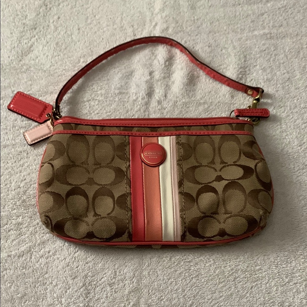 Coach Pink Ombré and Tan Signature Print Purse